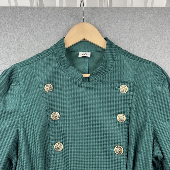 CAbi Jacket Womens Medium Green Knit Military Double Breasted Button Blazer Work - Picture 3 of 10